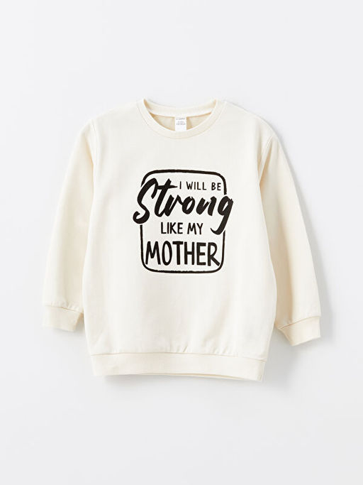 Bisiklet Yaka Bask?l? Erkek Bebek Sweatshirt
