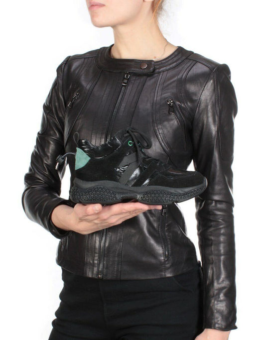 01-CSJ33-1 BLACK/GREEN Ботинки спортивные демисезонные женские (натуральная замша, байка) - Фабричный китай фото 2