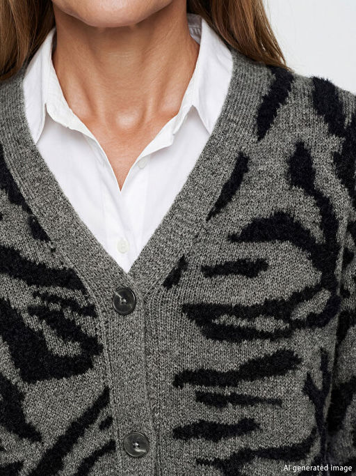 V Yaka Desenli Kad?n Triko H?rka