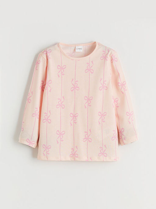 Bisiklet Yaka Fiyonk Bask?l? K?z ?ocuk Pijama Tak?m?