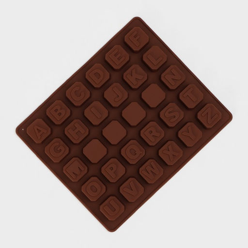 Форма для шоколада Доляна «Англ.алфавит», силикон, 18×15 см, 30 ячеек (2×2 см), коричневая