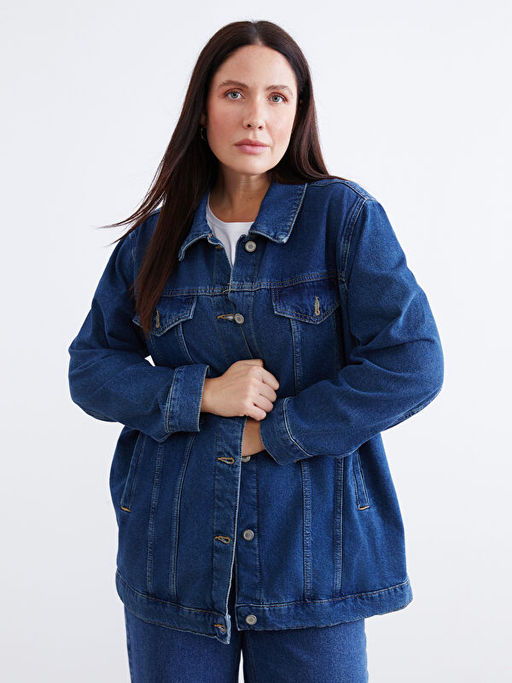 G?mlek Yaka Oversize Kad?n Jean Ceket