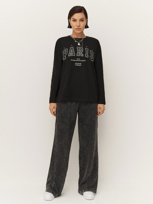 Лонгслив прямого силуэта с эластичным принтом PARIS - Eazyway фото 5