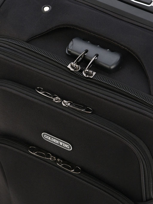 Чемодан на колёсах маленький 45 л (S), на молнии, с увеличением, кодовый замок, 4 колеса, чёрный