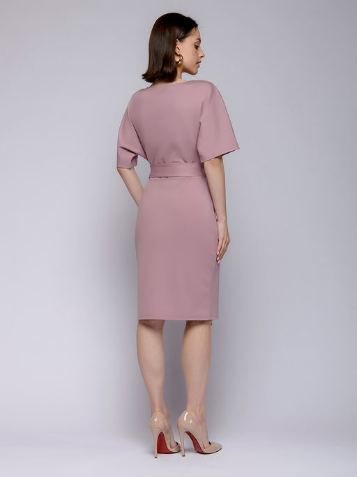 Платье розовое длины мини с поясом и рукавом летучая мышь - 1001dress фото 6