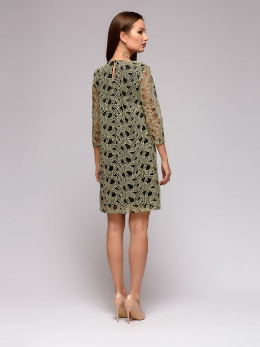 Платье черное длины мини с золотой вышивкой и рукавами 3/4 - 1001dress фото 4