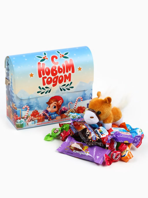Сладкий детский новогодний подарок С новым годом, конфеты + мягкая игрушка, 250 г