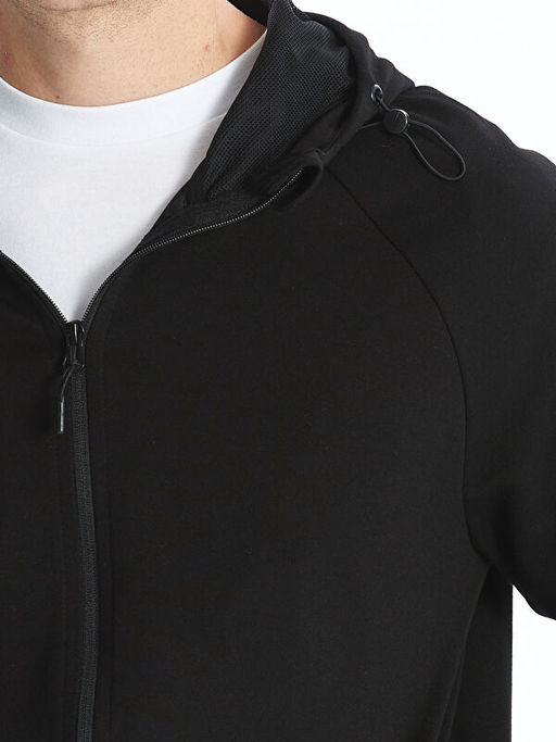 Kap??onlu Uzun Kollu Erkek Fermuarl? Sweatshirt