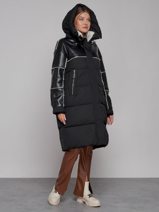 Пальто утепленное молодежное зимнее женское черного цвета 51131Ch - MaxRita фото 7
