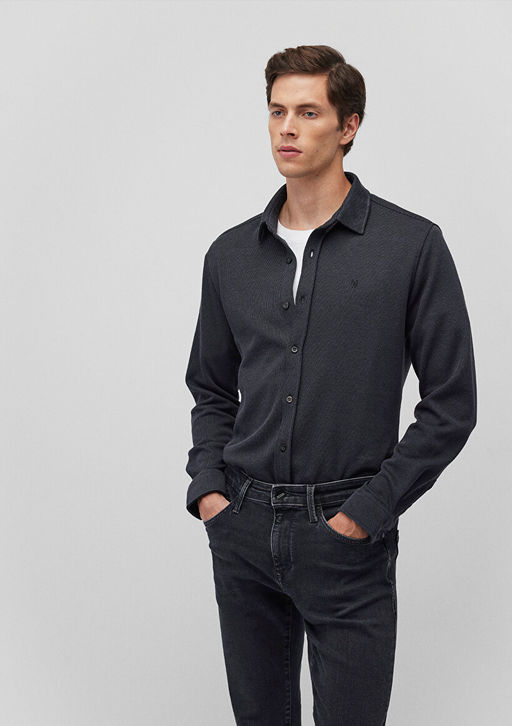 Siyah Orme Gomlek - Mavi фото 2