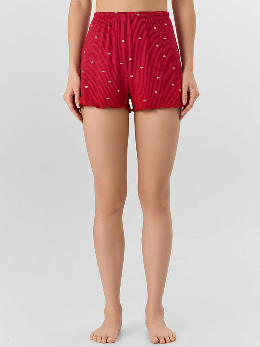 Комплект домашний женский красный с принтом в сердечко