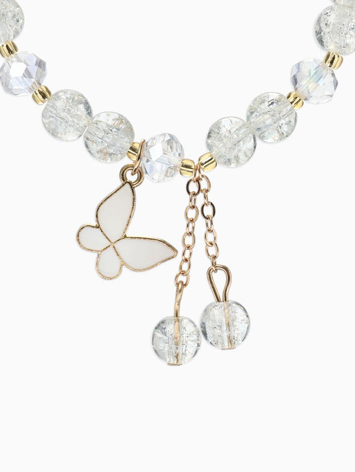 Браслет с подвесками "Сахарный" бабочка, шар №8, цвет белый в золоте