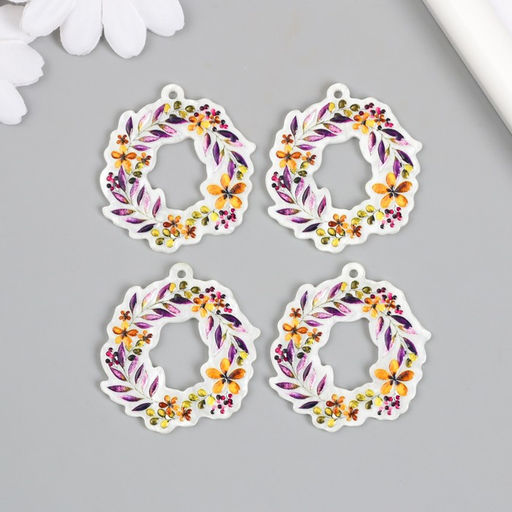 Цена за 4 шт. Декор для творчества акрил Цветочный венок, 0.2?3.8?4.3 см