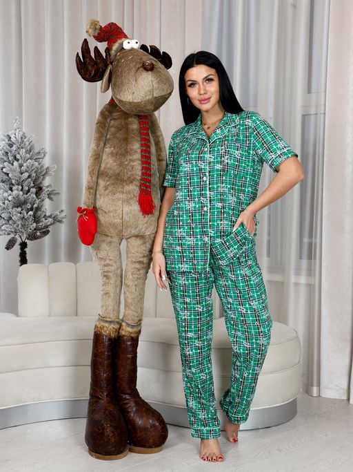 7 ПИЖАМНЫЙ ЖЕНСКИЙ КОСТЮМ (Зеленая клетка) - А-дина фото 2