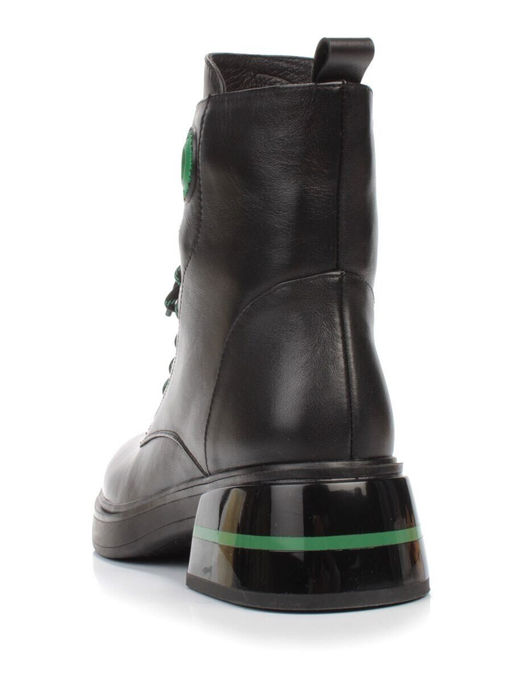 01-P514-4 BLACK/GREEN Ботинки демисезонные женские (натуральная кожа, байка)