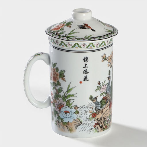 Кружка ситом Цветы, 300 мл, керамика, белая