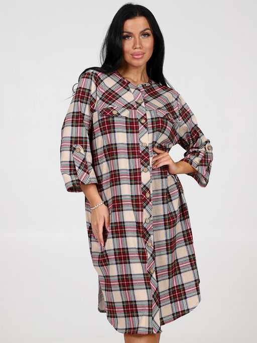 727-Х ЖЕНСКИЙ ХАЛАТ (Клетка бежевая/бордовая) - А-дина фото 3