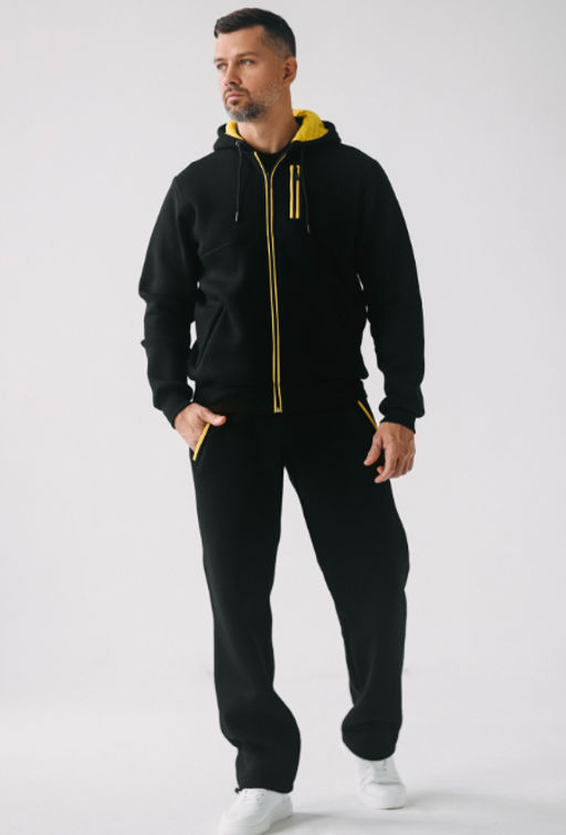 Утепленный костюм Футер 3-х ниточный М-1617: Чёрный / Жёлтый - Relay фото 10