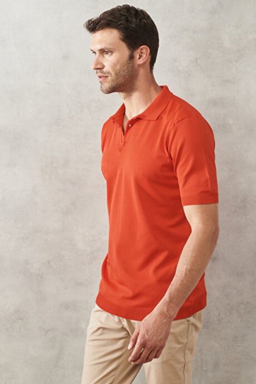 Standart Fit Normal Kesim Polo Yaka K_sa Kollu K_rm_z_ Triko Ti__rt 4A4922200011KMZ