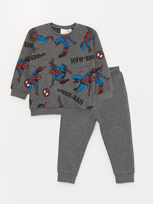 Bisiklet Yaka Uzun Kollu Spiderman Bask?l? Erkek Bebek Sweatshirt ve E?ofman Alt 2li Tak?m