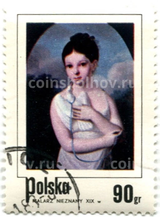 Марка Девушка с голубем 1974 год Польша