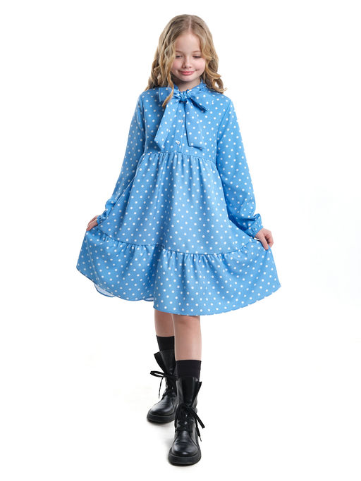 Платье подростковое в горох UD 7014 св.голубой горох - Mini maxi фото 14