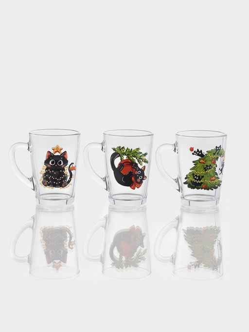 Цена за 20 шт. Кружка Капучино. Озорные котики, 300 мл, стекло, рисунок МИКС