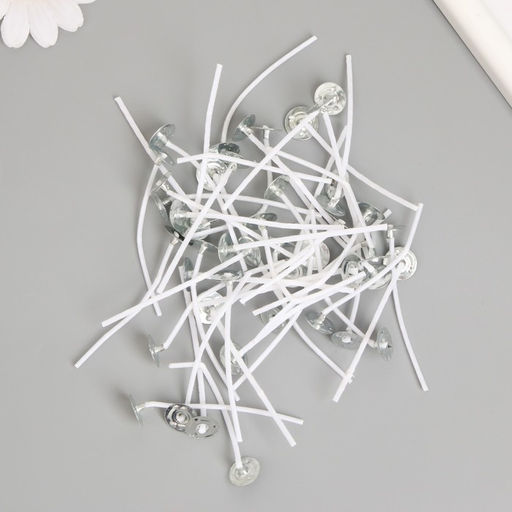 Цена за 100 шт. Фитиль для свечи хлопок, металл белый 6 см