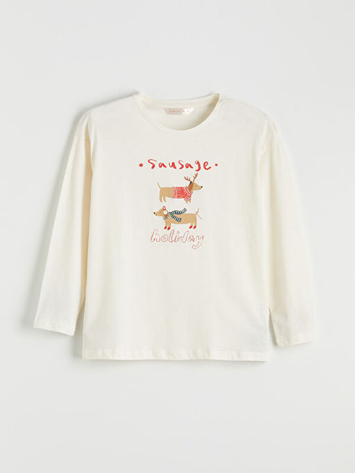 Bisiklet Yaka Y?lba?? Temal? Kad?n Pijama Tak?m