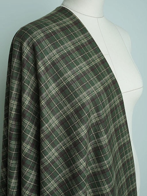 Шерсть пальтово-костюмная Твид Клетка цв.бежево-сливовый на зеленом, ш.1.5м, шерсть-50%, п/э-50% - Купава фото 12