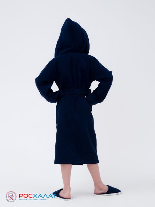Детский махровый халат с капюшоном темно-синий МЗ-04 (88)
