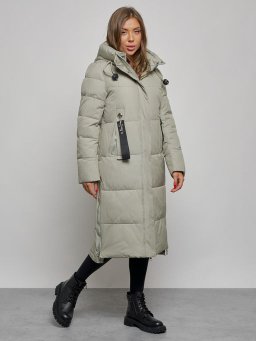 Пальто утепленное молодежное зимнее женское зеленого цвета 52351Z - HULDLUCK фото 3