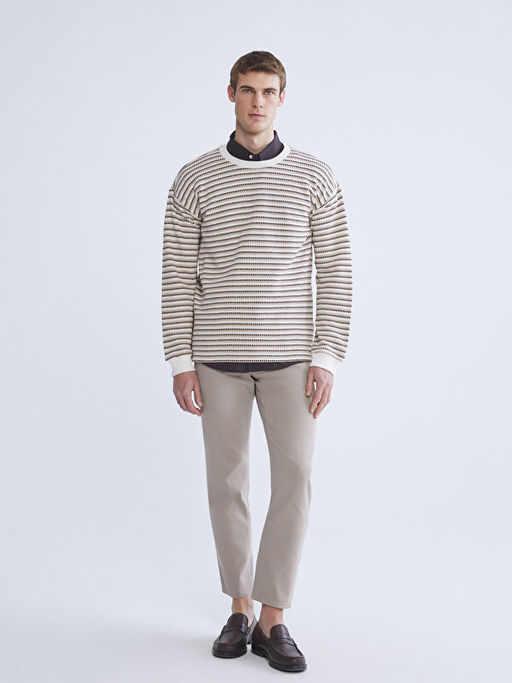 Bisiklet Yaka ?izgili Erkek Triko Kazak