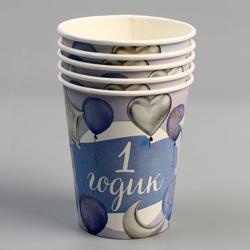 Набор посуды 1 годик: салфетки 20 шт., стаканы 6 шт., тарелки 6 шт., золотое тиснение - Страна карнавалия фото 4