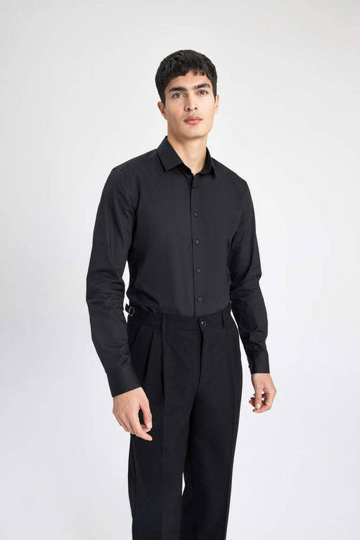 Рубашка Slim Fit с итальянским воротником и длинными рукавами без глажки - Defacto фото 3
