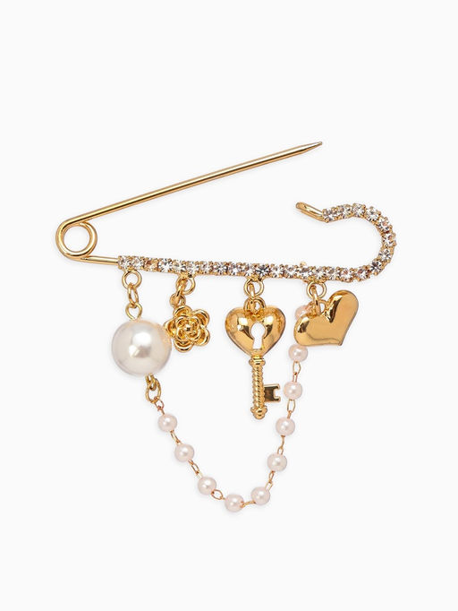 Булавка «Ключик от сердца», 6.5 см, белая в золоте