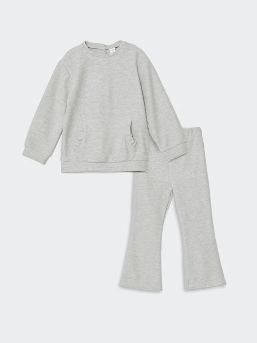 Bisiklet Yaka Basic K?z ?ocuk Sweatshirt ve Tayt 2li