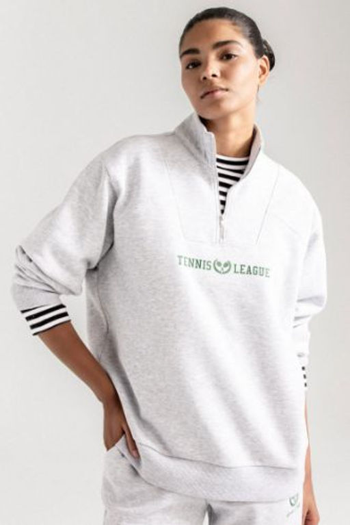 DeFactoFit Oversize Genis Kal?p Dik Yaka Spor Bask?l? Sporcu Sweatshirt