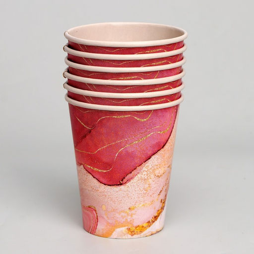 Набор бумажной посуды Розовый мрамор, 6 тарелок, 6 стаканов - Страна карнавалия фото 2