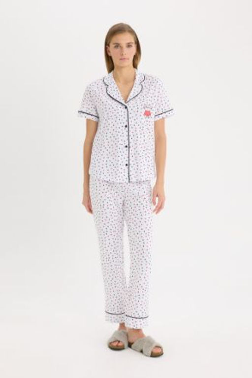 Fall in Love Sevgililer Gunu Pijama Tak?m? K?sa Kollu Dugmeli Ust Esnek Belli Uzun Alt