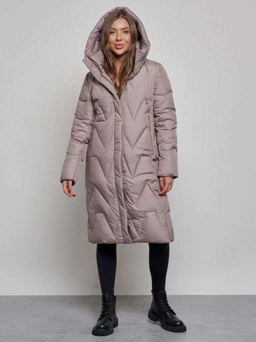 Пальто утепленное молодежное зимнее женское коричневого цвета 586828K - RoccaManer фото 6