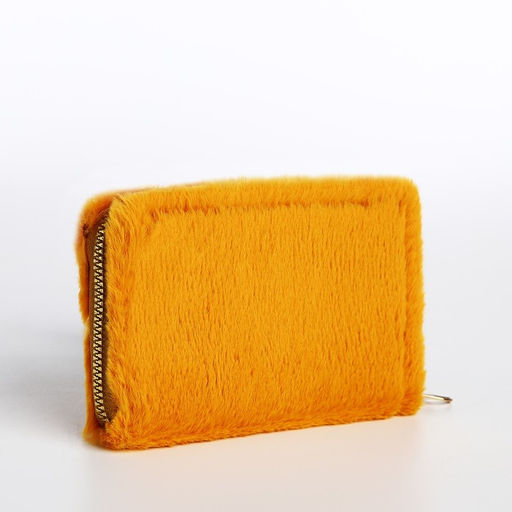 Кошелёк маленький, пушистый, на молнии, жёлтый