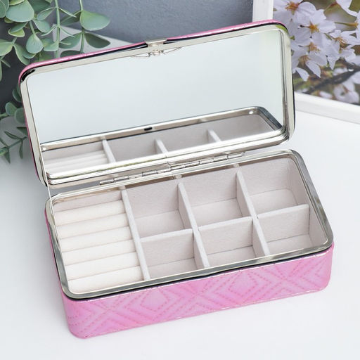 Шкатулка кожзам для украшений Узор из ромбов. Розовый перламутр 6х9,8х18,5 см - Simaland фото 2