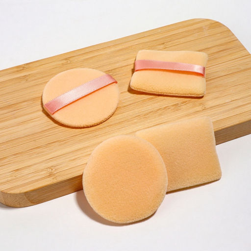 Цена за 2 шт. Пуховки для макияжа, набор - 4 шт., d=5 см / 5.5×4.4 см, с держателем, бежевая