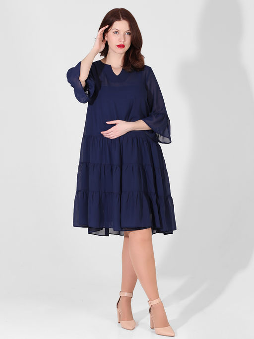 Шифоновое платье-двойка темно-синее большого размера