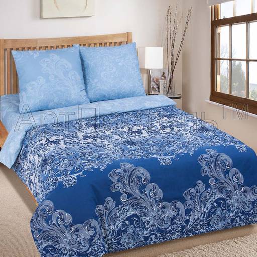 Постельное белье - Поплин Deluxe Синие узоры Евро - Luteks фото 2