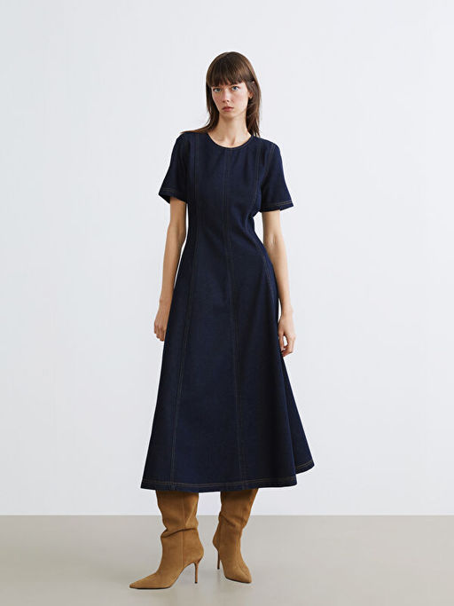 Bisiklet Yaka A Kesim Jean Elbise