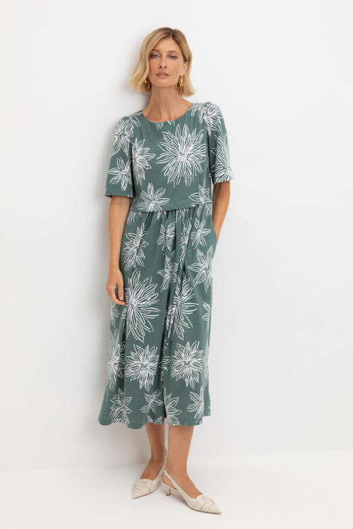 ЕВТ 5090/зеленый,крупные астры платье жен