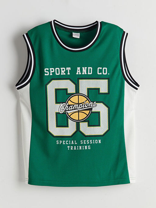 Bisiklet Yaka Bask?l? Erkek ?ocuk Atlet