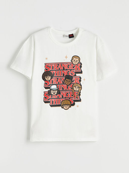 Bisiklet Yaka Stranger Things Bask?l? Erkek ?ocuk Ti??rt